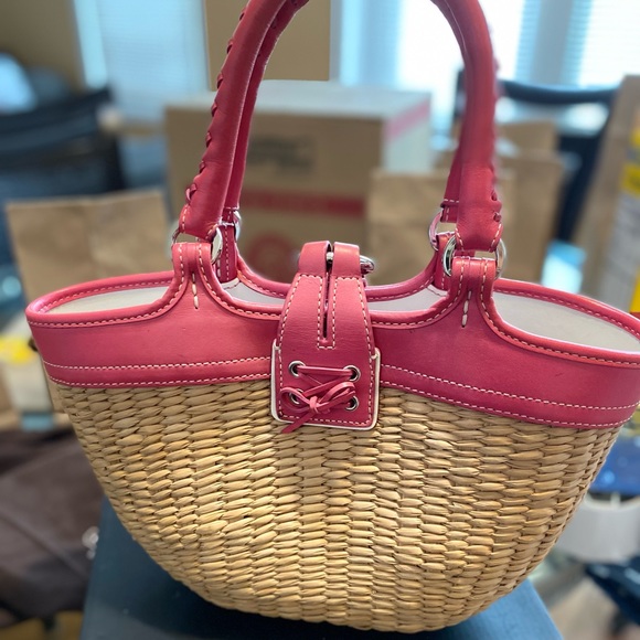 Coach Pink & Straw Georgous Bag + Wristlet - Picture 2 of 6